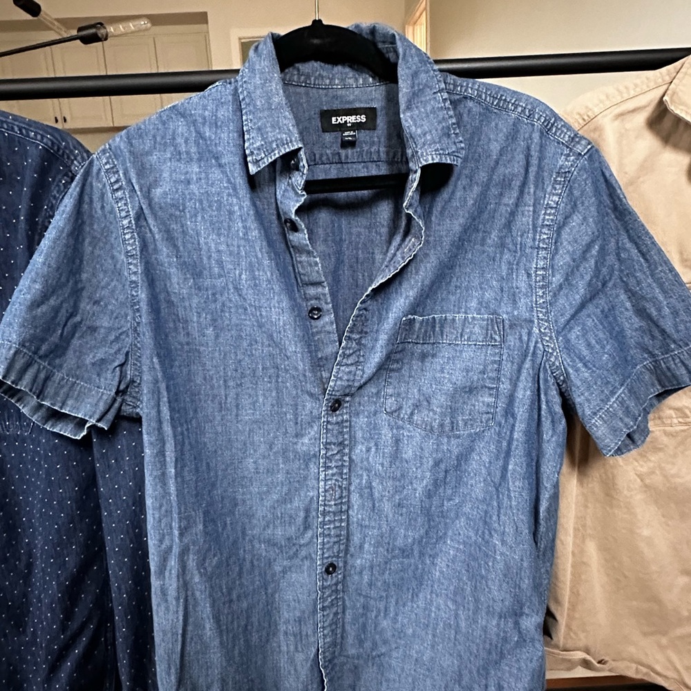 Express Blue Casual Button Down Shirt Lightweight